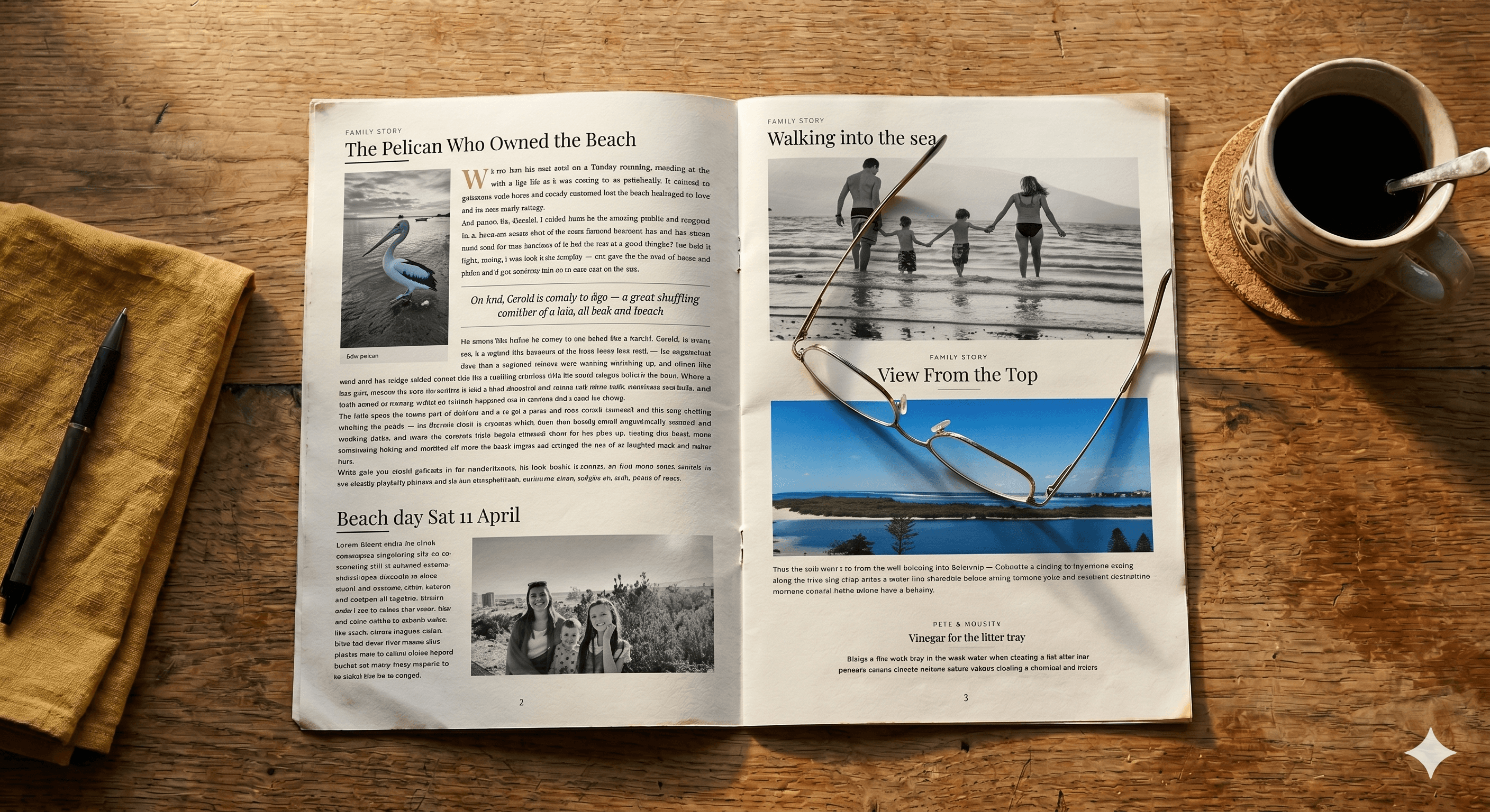 Family Press newsletter open on a coffee table